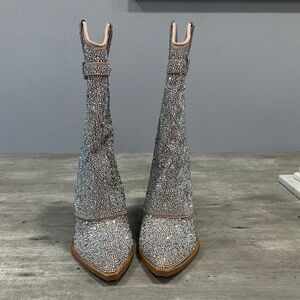 Madden Girl Silver Glitter Heeled Boots